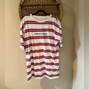 Striped Oversized T Shirt Dress with Obsessed embroidered on it